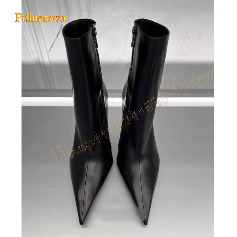 Sexy Pointed Toe Leather High Heel Boots,Stiletto Zipper Women Boots Fashion Party Mid Calf Boots 2023 New Zapatos Para Mujere