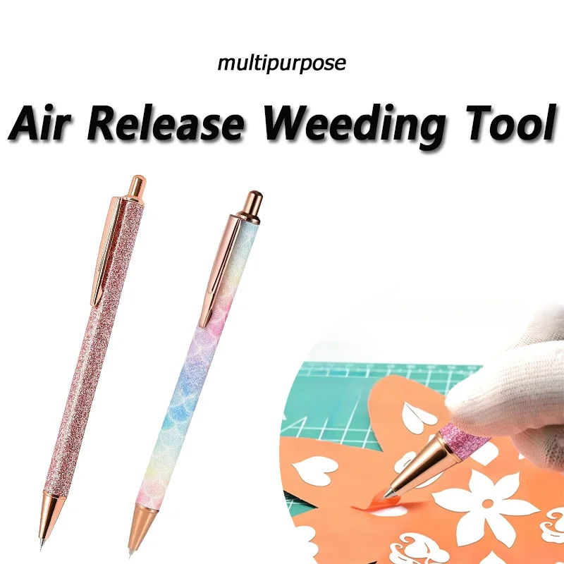 Glitter Air Release Weeding Tool Pin Pen Vinyl Installation, Anti-Slip Weeding Pen for Vinyl, Retractable Vinyl Weeding Pen