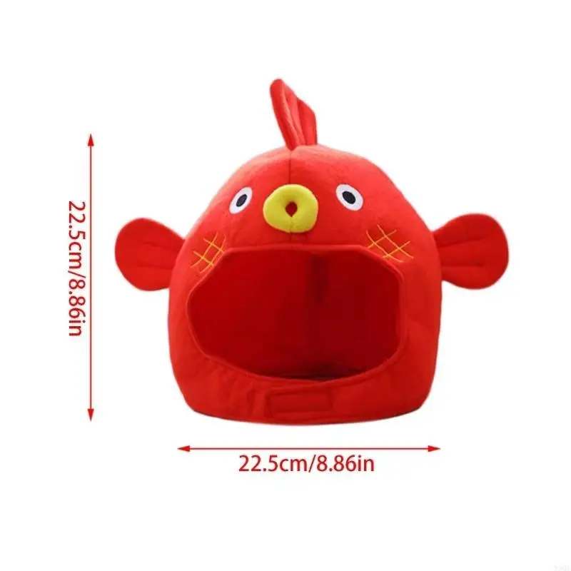 قبعة السمكة المنتفخة القطيفة، قبعة كرتونية ثلاثية الأبعاد، زي لعبة محشوة، زي الهالوين، على شكل حيوان، ملحقات تنكرية للحفلات #6
