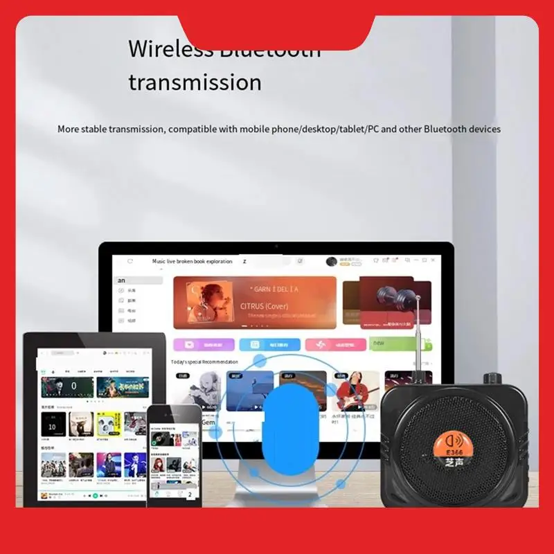 2.4G Wireless Microphone Bluetooth Speaker Teacher's Classroom Amplifier Speaker Tour Guide's Amplifier TF Card EU PLUG