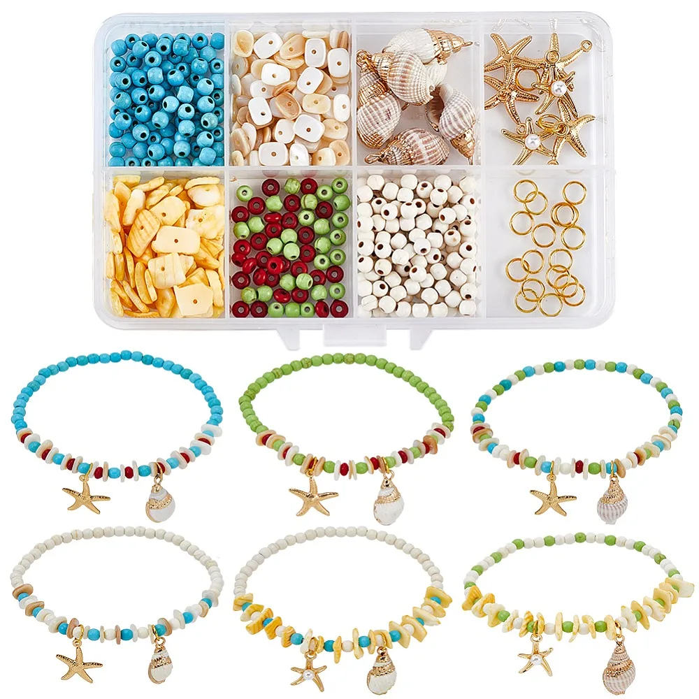 

Ocean Theme DIY Turquoise Shell Beads Bracelet Making Kits Mixed Color 4mm Hole: 1mm 130pcs