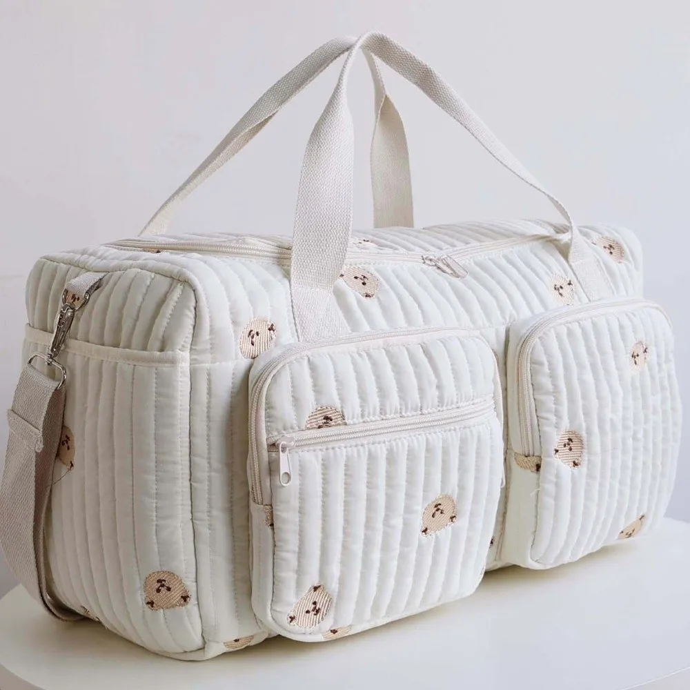 Large Capacity Diaper Organizer Multi-pocket Quilted Cotton Mommy Bag Washable Zipped Travel Handbag Hospital Stay