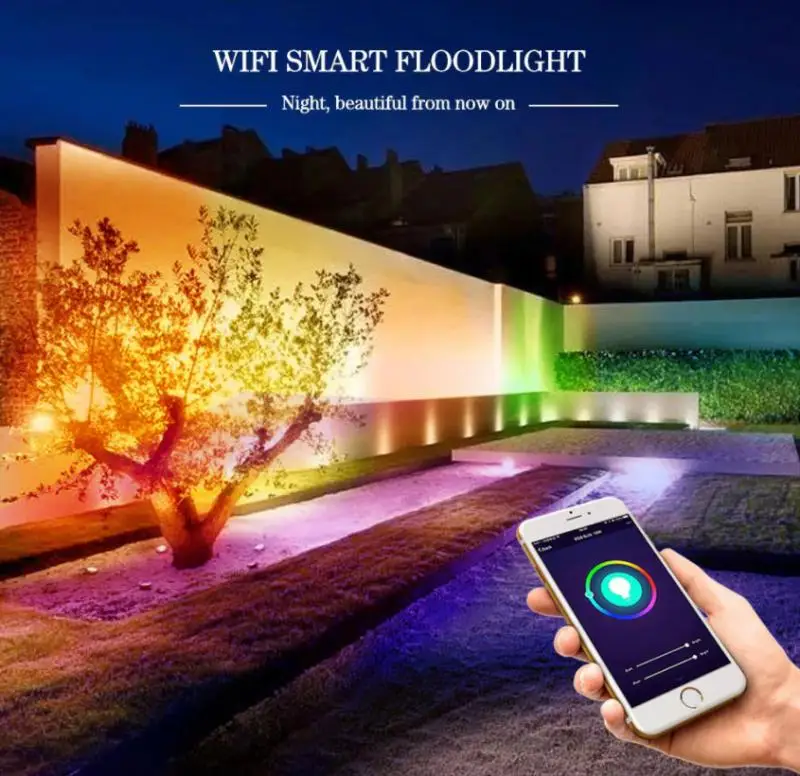 Tuya Smart  Floodlights Led,Smart Home Outdoor Spotlight Downlight RGB Warm Cool Light Remote Smart Life,via Alexa Google Home