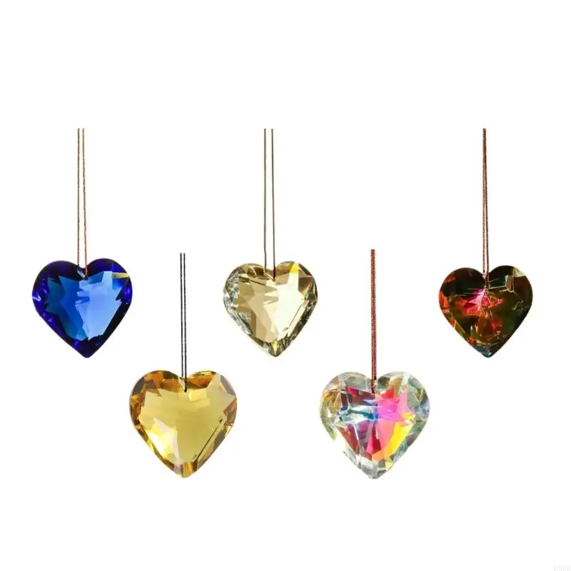 

P9FE Crystal Hanging Heart-shaped Suncatchers Prism Craft Pendant, Hanging Sun Catchers Chain Ornament Window Garden Decor