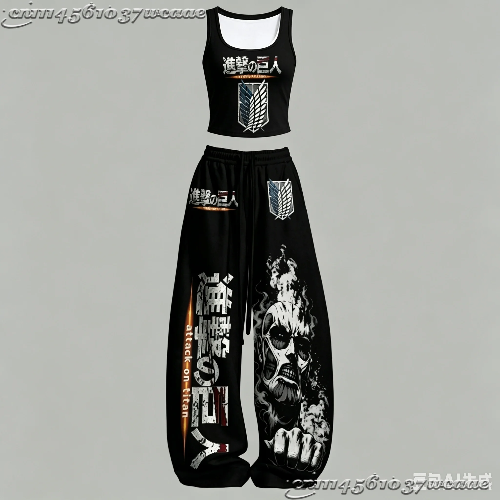 New Universal Tank Top Wide Leg Pants Set Attack on Titan Wings of Freedom Colossal Titan Anime Print Two Piece  Family Kids