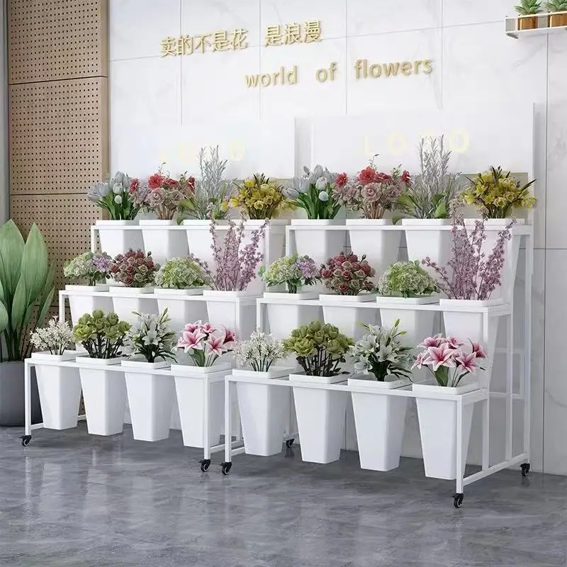 Stall stand movable shop bucket display stand wrought iron multi-layer flower wedding shelf household shelf