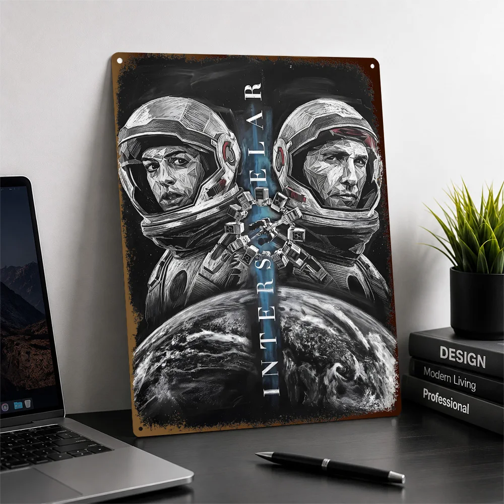 Interstellar Astronaut Duo Aluminum Poster Personalized Metal Sign Cosmic Screen Style Wall Art Loved By Future Story Admirers