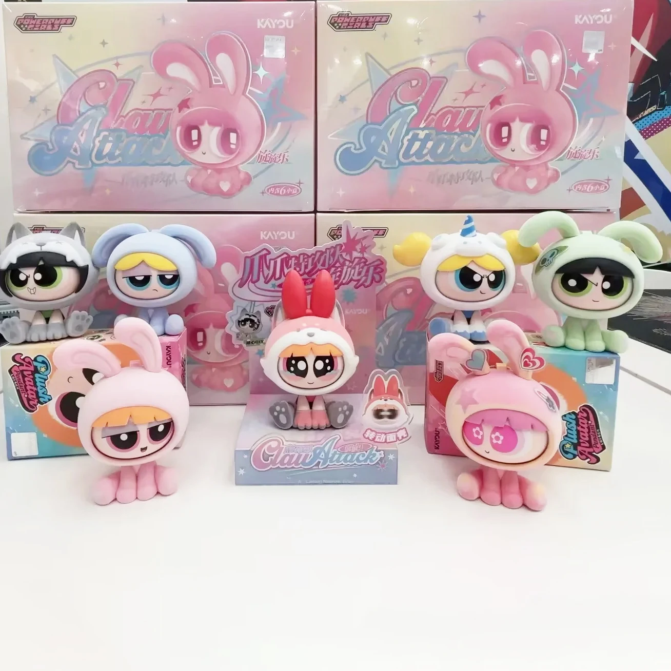 

genuine new KAYOU Powerpuff Girls blind box Attack Force series can change face Figures Decor birthday girl gift flocking toys