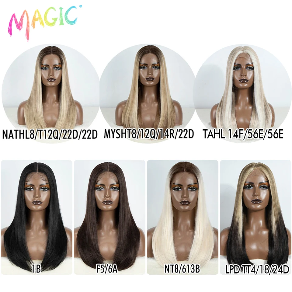 Wig renda depan sintetis ajaib untuk wanita Wig Cosplay lurus 22 "Inche Bob berenda Ombre cokelat pirang putih Wig Cosplay tanpa lem