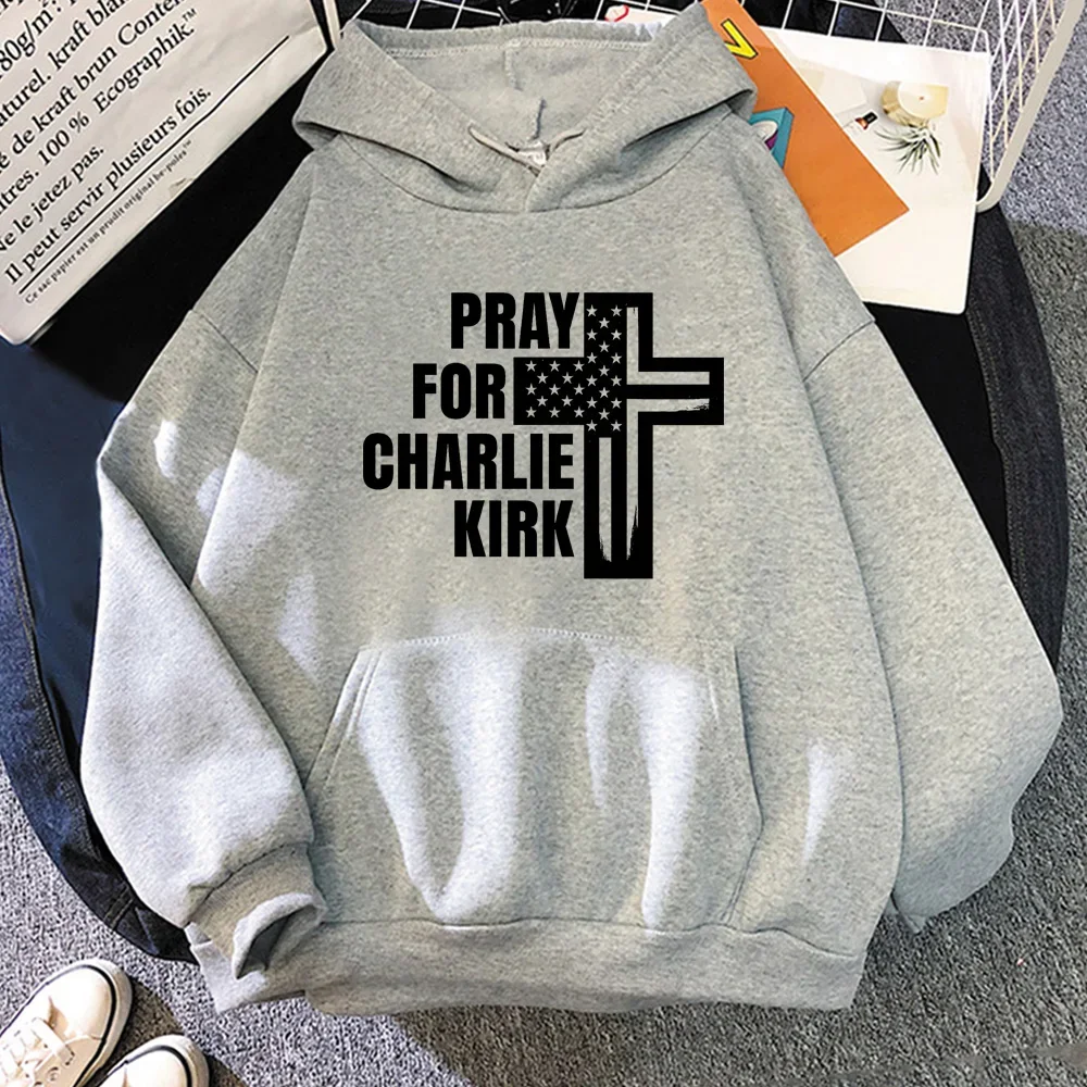 PRAYFOR Charlie Kirk sudaderas con capucha con estampado gráfico sudaderas suaves ropa de lana de manga larga jerseys Harajuku Charlie Kirk