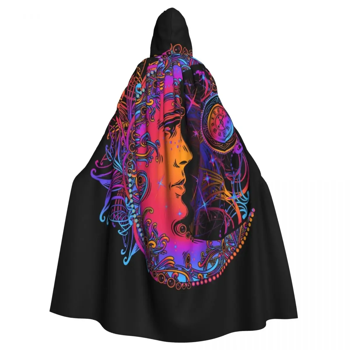 Hooded  Unisex  with Hood Golden Crescent Moon And Sun With Mandala  Vampire Witch Cape Cosplay Costume