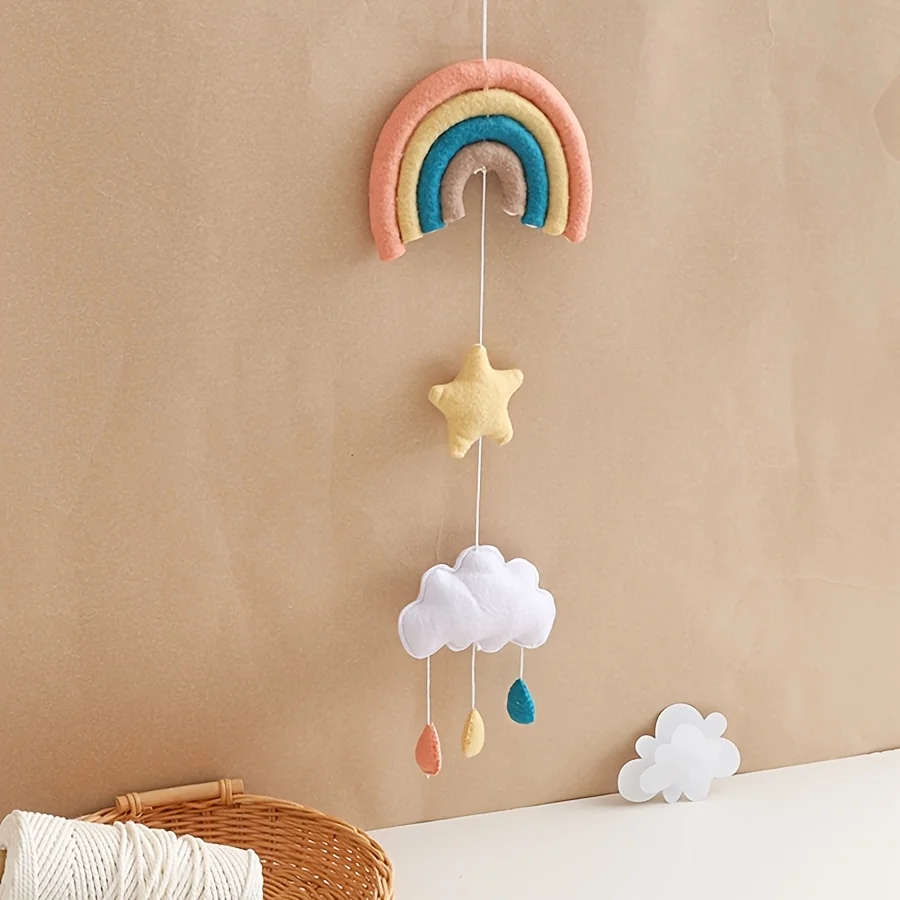 

Whimsical Bohemian Rainbow Star Cloud Wall Hanging Colorful Polyester Decor with Tassels for Bedrooms Living Rooms Festive