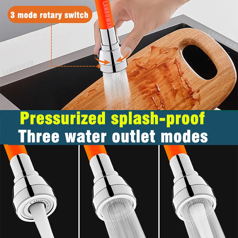 New 3 Mode Universal Kitchen Sink Faucet Extension Extender 360°Free Bending Flexible Hose Water Tap Pipe Extension Tube Adapter