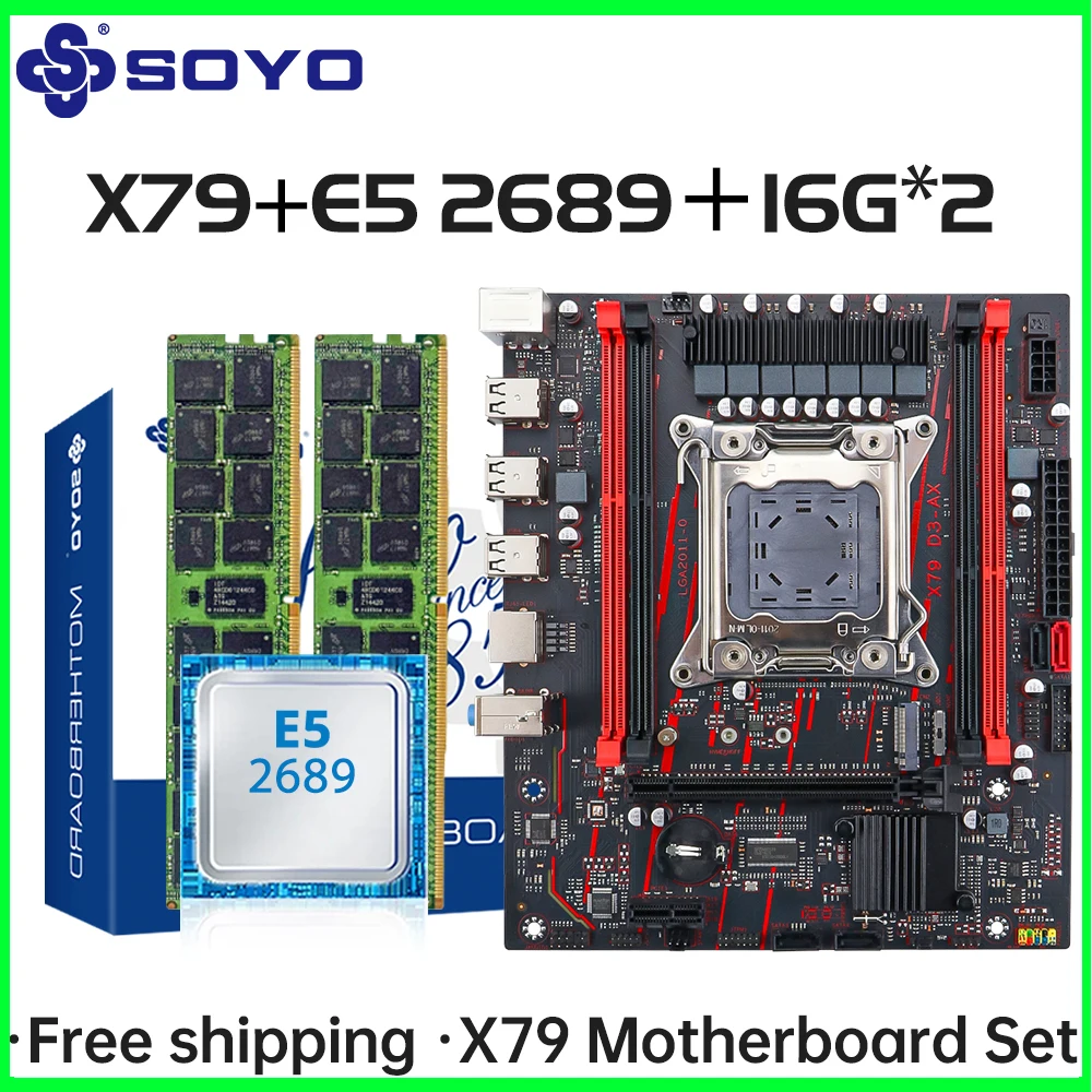 

SOYO X79 Game Motherboard LGA 2011 Set with E5 2689 CPU 32G【16G*2】DDR3 ECC RAM Memory M.2 NAME Computer components Mainboard