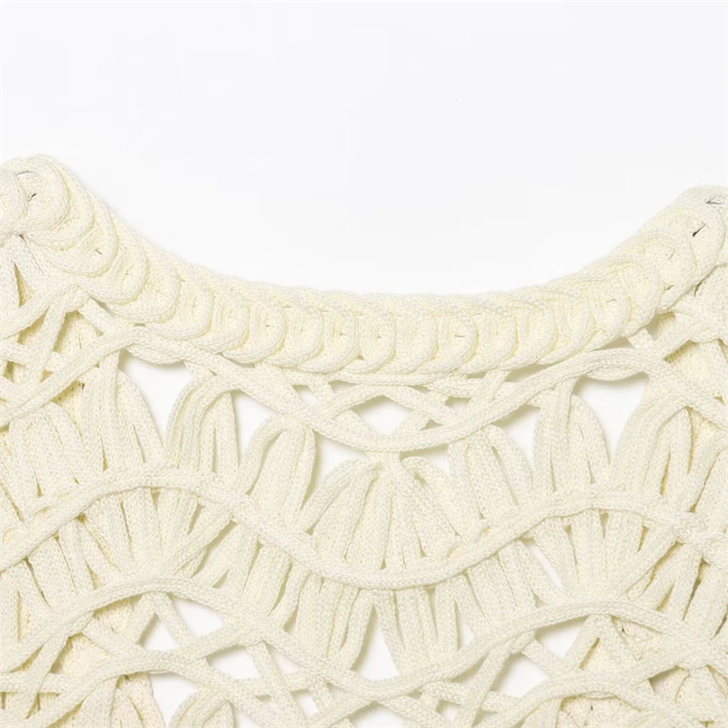 KEANKETIAN 2025, novedad de verano, chaleco calado con decoración de concha para mujer, chaleco para vacaciones, Top corto sin mangas con cuello en V, ropa de playa