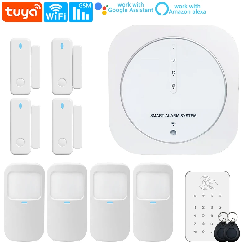 Vida inteligente sistema de alarme 433mhz segurança do assaltante em casa wi fi gsm tuya app sensor da porta pir detecção movimento sem fio chave