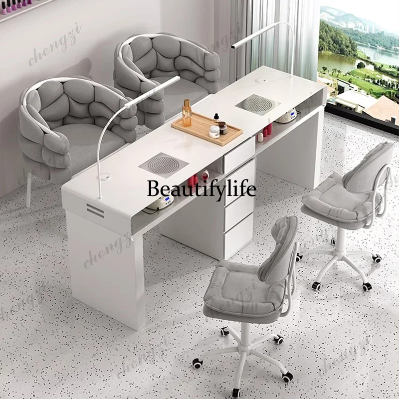 K182 Luxury Classic Nail Table With Light Modern Marble Top Nordic Nail Desk European Aesthetic Table Manucure Nail Salon Furnit