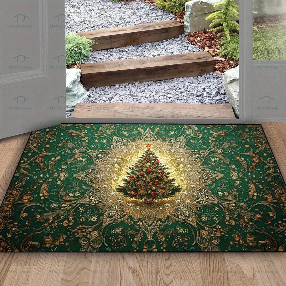 1pc Christmas Mat: Hello Winter Decor , Holiday Indoor and Outdoor Rear Front Door Welcome Mat Winter Door Mat.