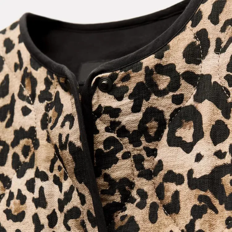 Nowa Jesienno-Zimowa Damska Lekka Uniwersalna Bluza w Leopardzi Wzór Zwierzęcy Jaet Okrągły Dekolt Bawełna Poliester Włókno 80488