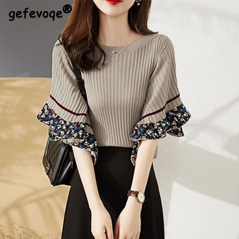 

2022 Summer New Korean Style Elegant Fashion Knitting Tops Women O Neck Thin Aesthetic Solid Color Female Pullover Sexy Lady Tee