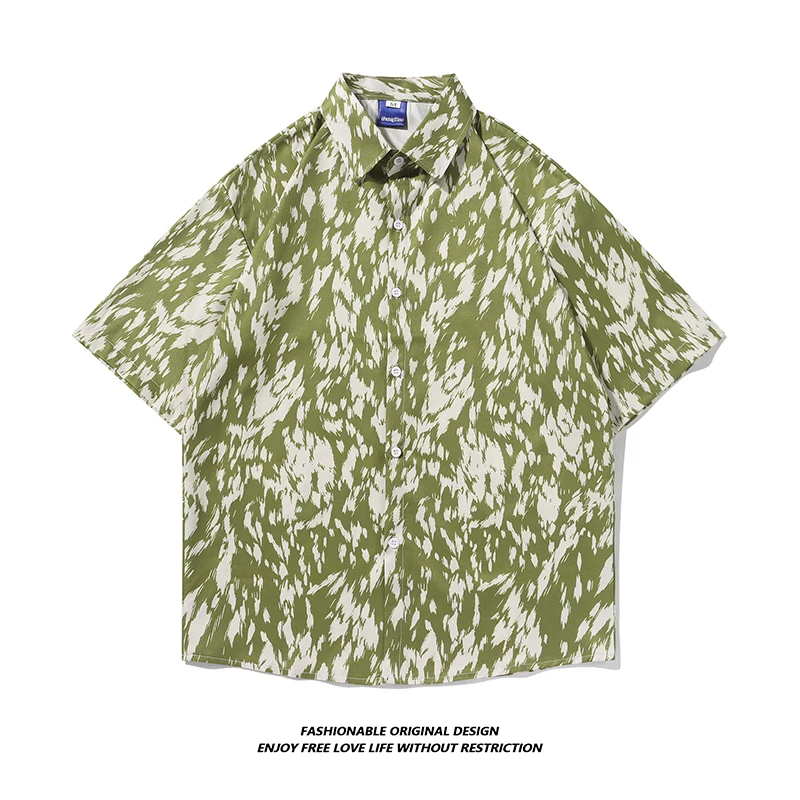 

Hawaiian Print Casual irt ort Sve Beachwear Men's Faion Breathable Moisture ng Stand Fit Four Seasons Wear