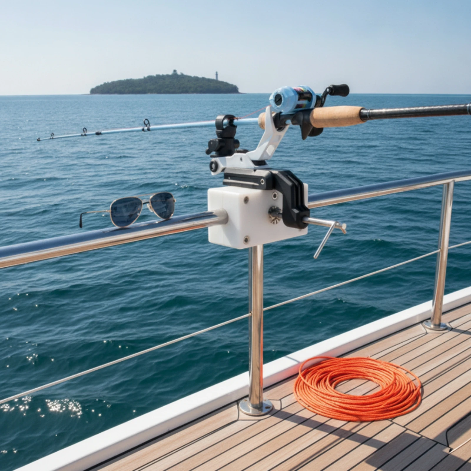 Fishing Rod Clamp Board Double-Pipe T-Shaped Clamp Board with Drainage Bracket Rail Mount Long-Lasting for Anglers, Yacht Decks