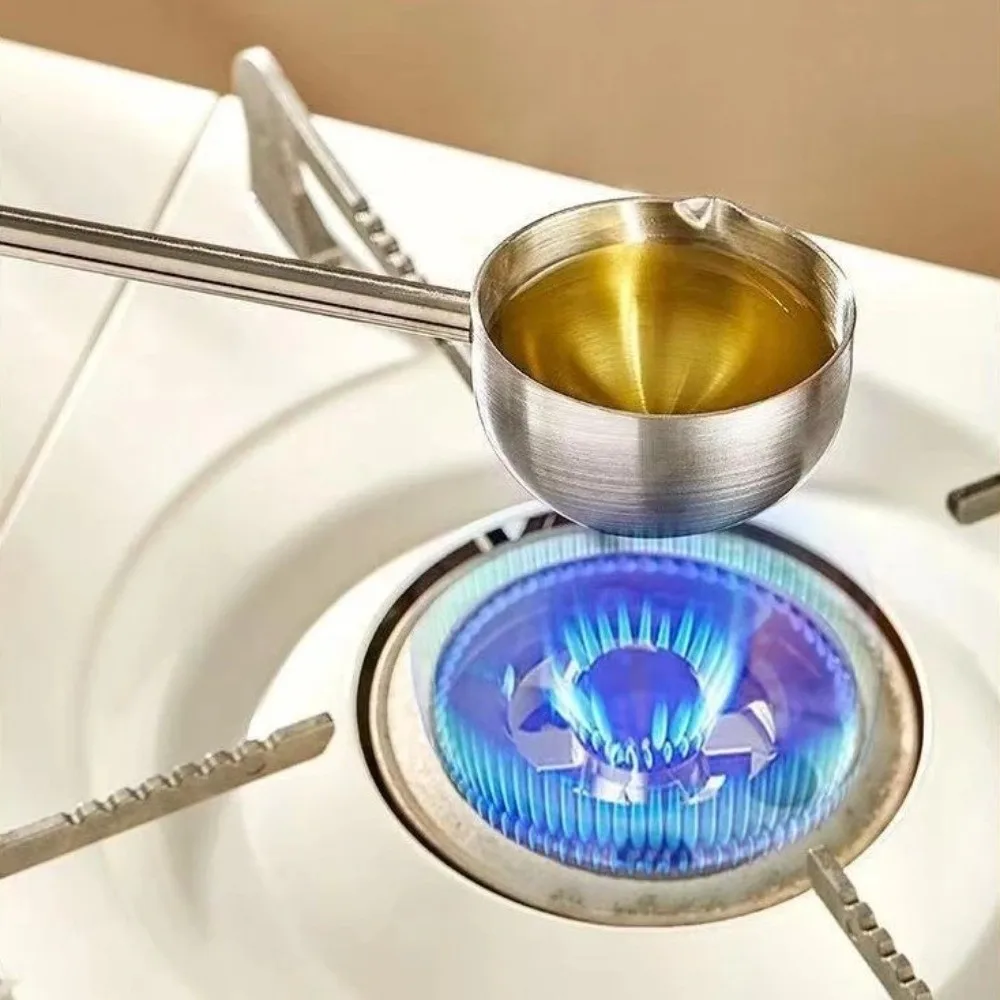 

304 Stainless Steel Hot Oil Spoon Long-handled Small Size Soup Spoon Extended Handle Mini Design Oil Pouring Spoon Kitchen Use