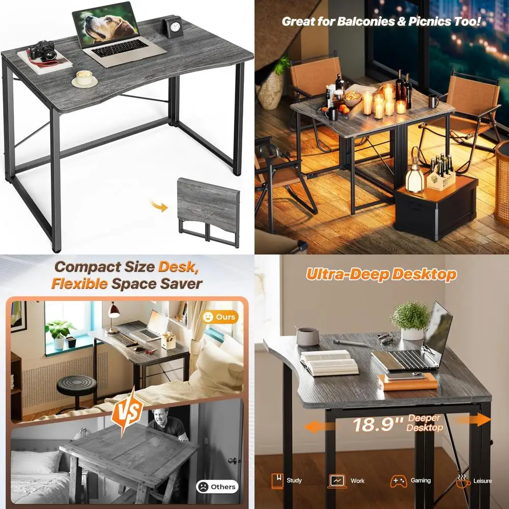 Space-Saving Foldable Desk 31.5 Inch for Small Spaces, Home Office, Study, Bedroom, Dorm Use, Compact Computer Table