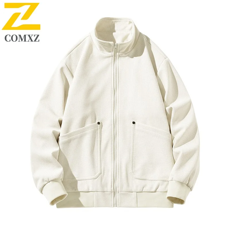 

COMXZ Мужская куртка осенняя высокого качества с воротником-стойкой однотонная дорожная ветрозащитная легкая верхняя одежда в корейском стиле рабочая одежда пальто