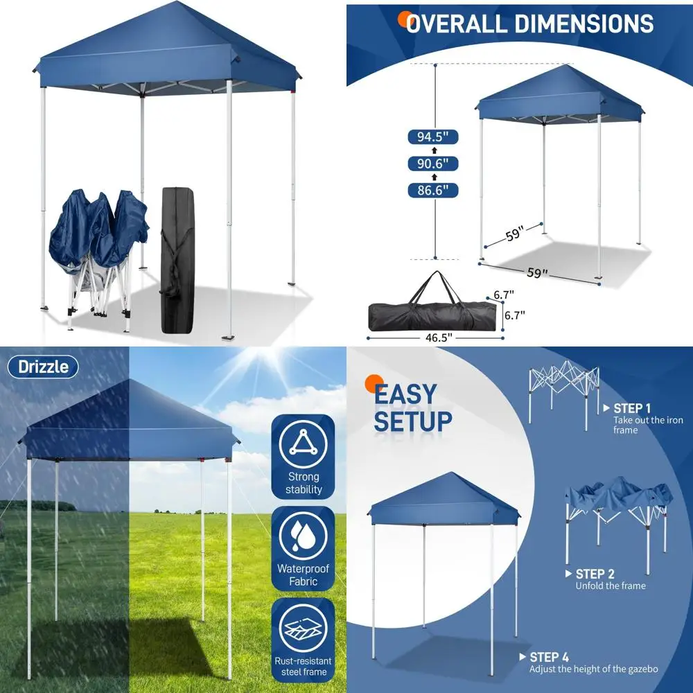 

Instant 5x5 Outdoor Pop Up Canopy Tent with Carry Bag, Easy Setup Shelter for Patio, Balcony, Porch, and Backyard