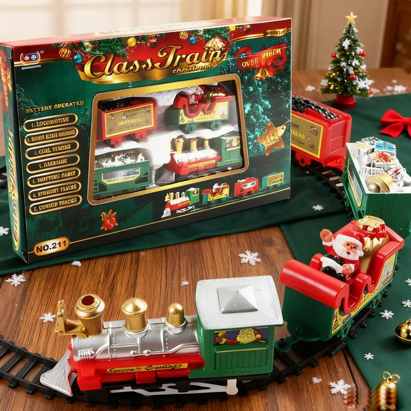 Juego de juguetes de tren eléctrico de Navidad, decoración de árbol de Navidad, vía de tren, vías ferroviarias DIY, juguetes educativos para niños, regalos de fiesta de Navidad