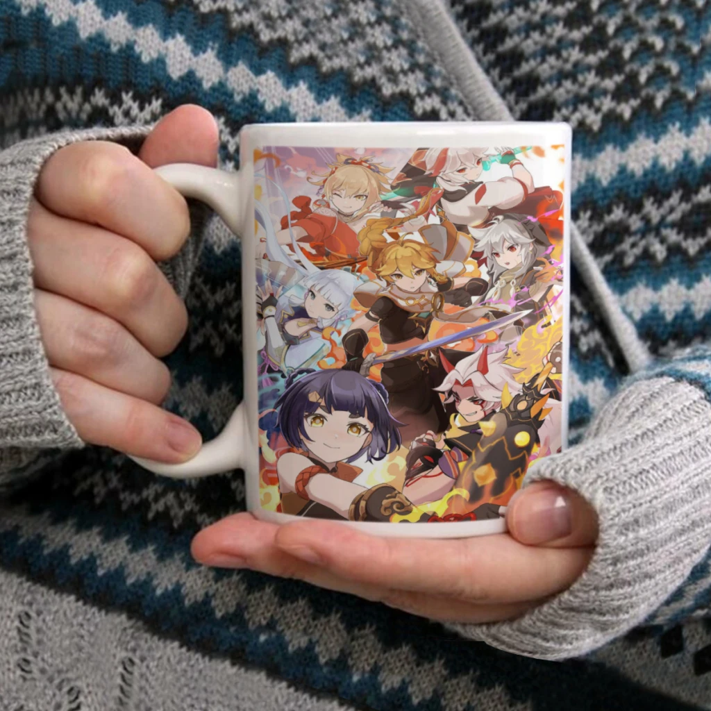 Genshin-Impact-Game-Anime-Kawaii-11oz Funny Ceramic Coffee Mug Tea Milk Cup For Novetly Creativity Gift