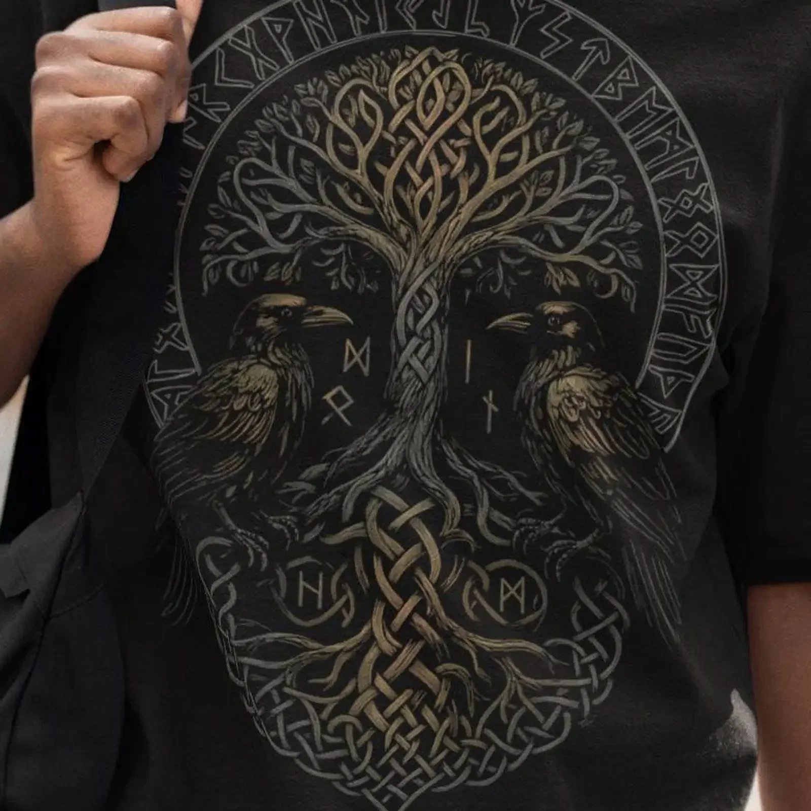 Hugin Munin Ravens Odins Vikings Organic Oversize T Shirt vintage Washed Breathable graphic streetwear fashion Slightly Soft