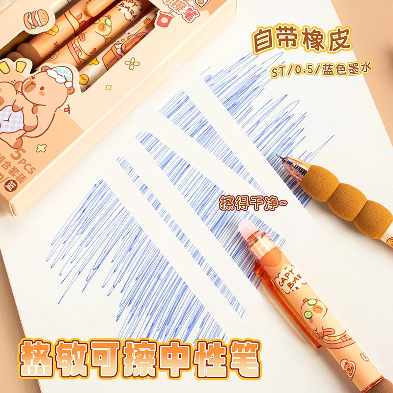 5 Stück Soft-Grip Radierbarer Einziehbarer Gelstift für Schüler, ST-Spitze 0,5mm Glatte Blaue Tinte, Reibungsradierbar, Schreibwaren für die Schule – Detail 6
