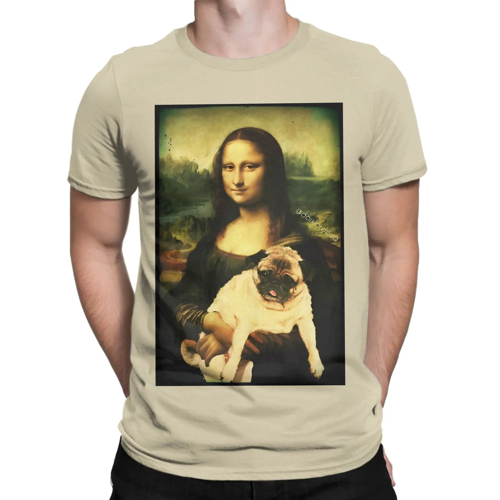 Men's T-Shirt Mona Lisa Pug  Leisure Pure Cotton Tees Short Sleeve  T Shirts Round Neck Tops Printing