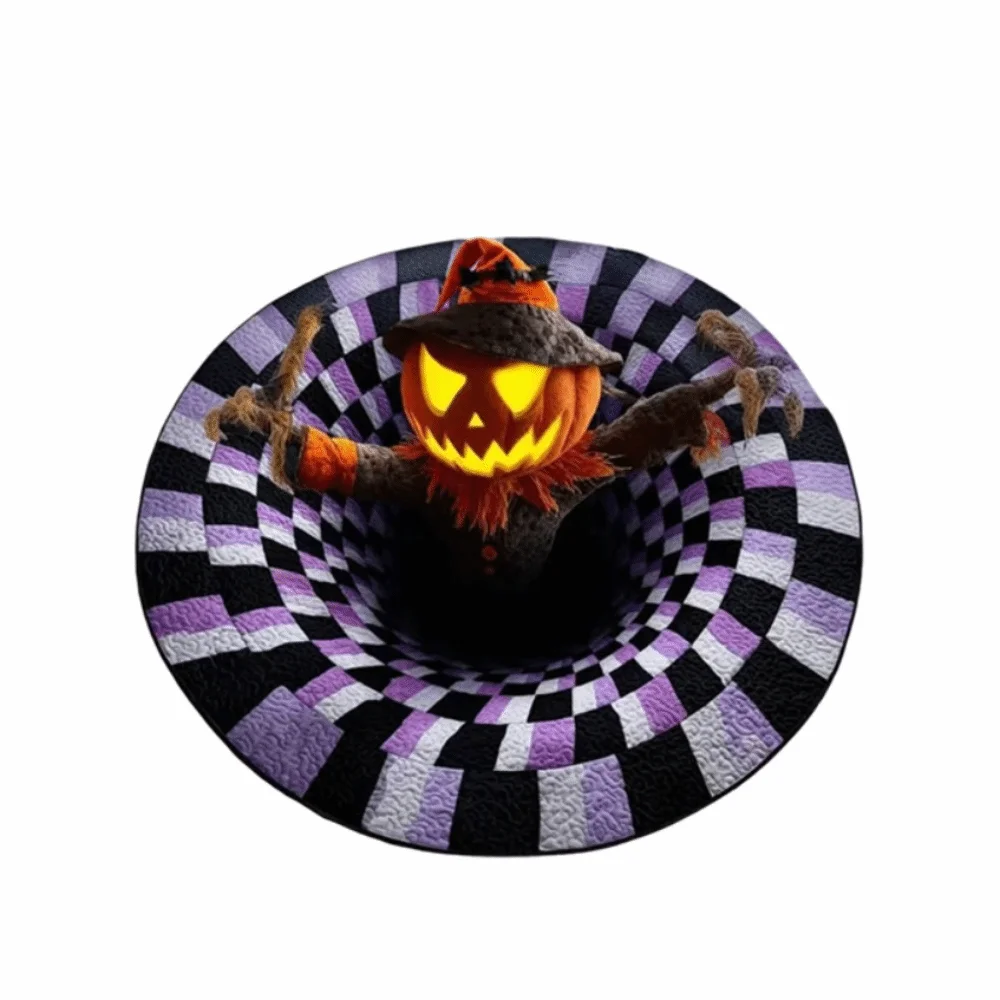 3D Visual Halloween Floor Mat Diatom Mud Round Witch Kitchen Rug Spiral Optical Illusion Non Slip Skeleton Bathroom Mat