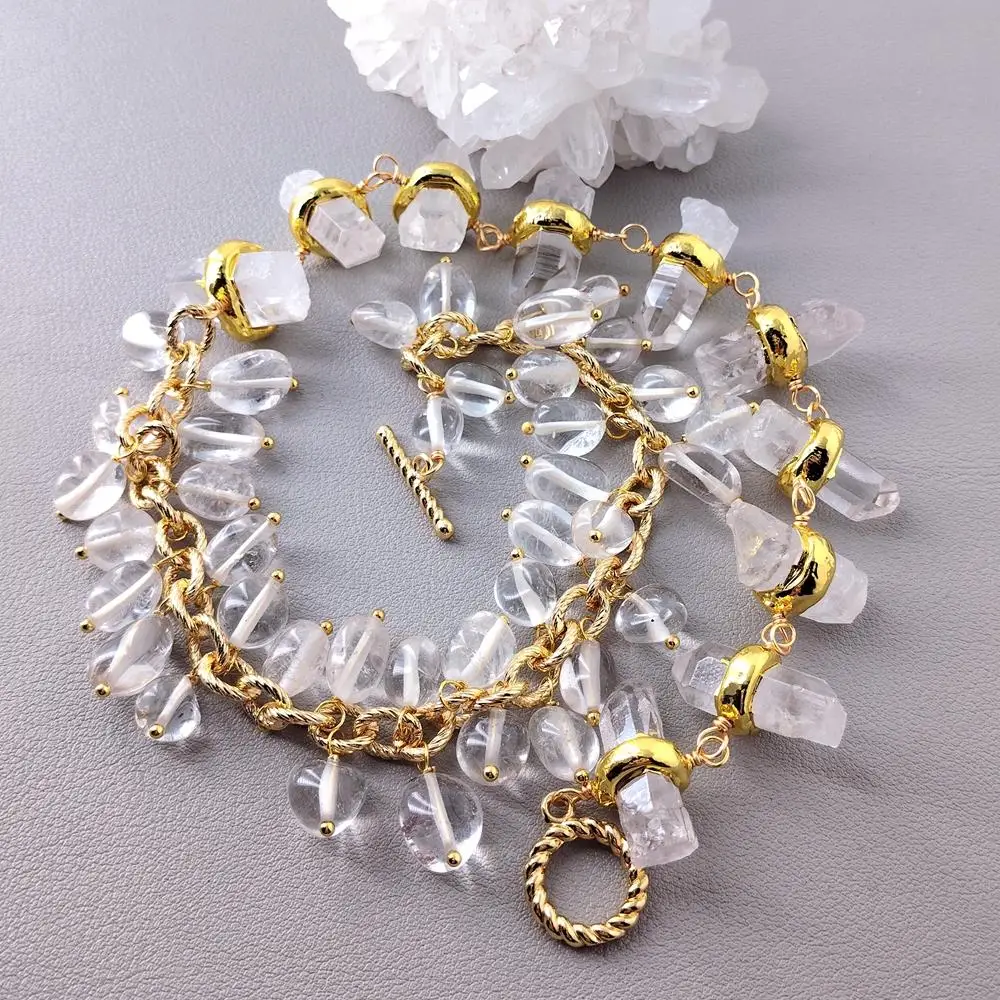 

yygem 12x24mm Clear Crystal Stone Quartz Woman Choker Necklace Asymmetric Necklace Designer Jewelry