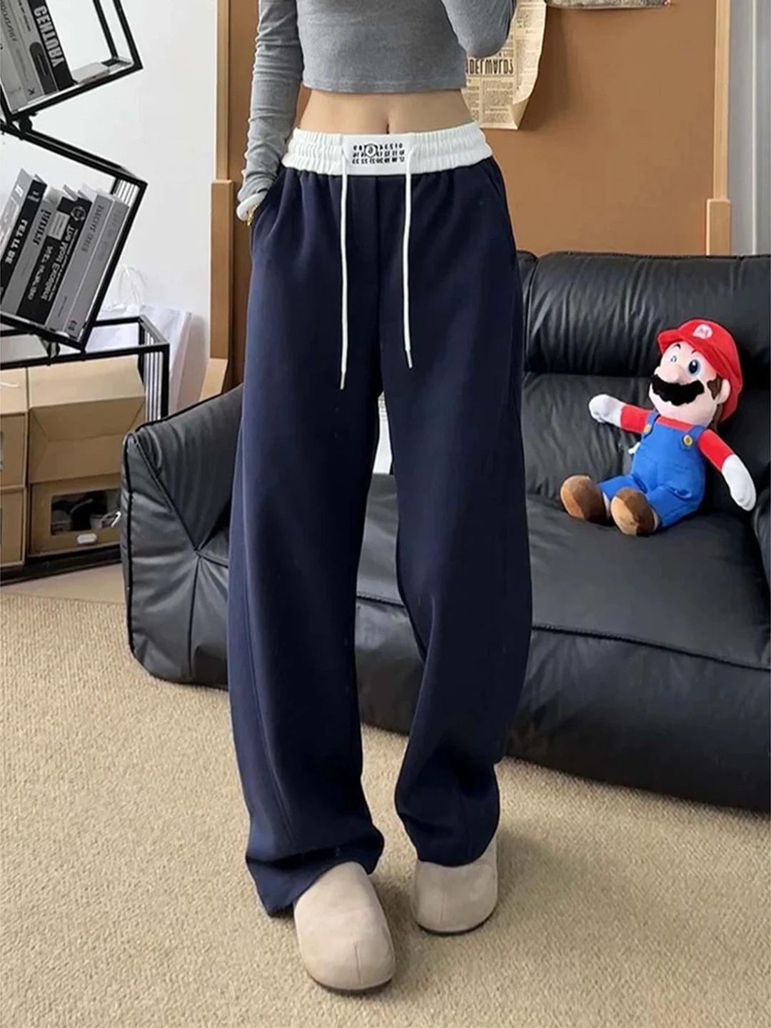 

Спортивные брюки-кюлоты с широкими штанинами, синие, для осени и зимы, плотные, повседневные, в американском стиле, с легким расклешением