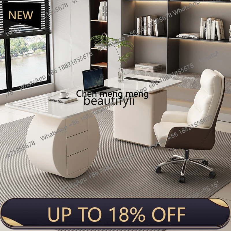 

P178 Cream Style Light Luxury Rock Board Home Modern Minimalist Study Computer Desk Beauty Salon Consultation Desk Office Desk