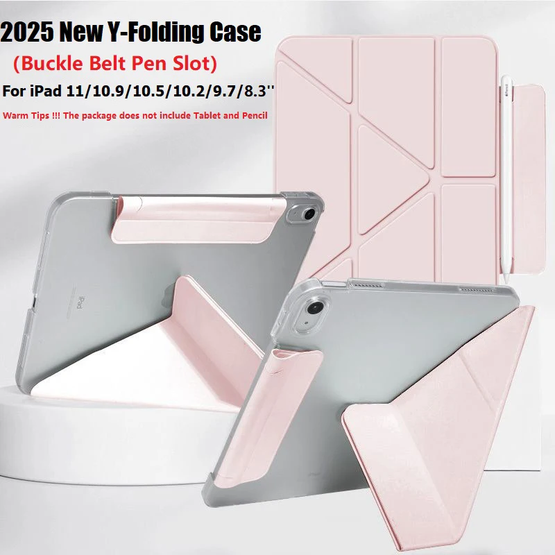 

Магнитный чехол Y-Fold для iPad A16 11-го поколения 2025 2024, Air11, Air4, Air5, Pro11, 12.9 (5-го, 6-го поколений), 10.5, 10.2 (8-го, 9-го, 10-го поколений) с креплением на ремень и держателем для Apple Pencil