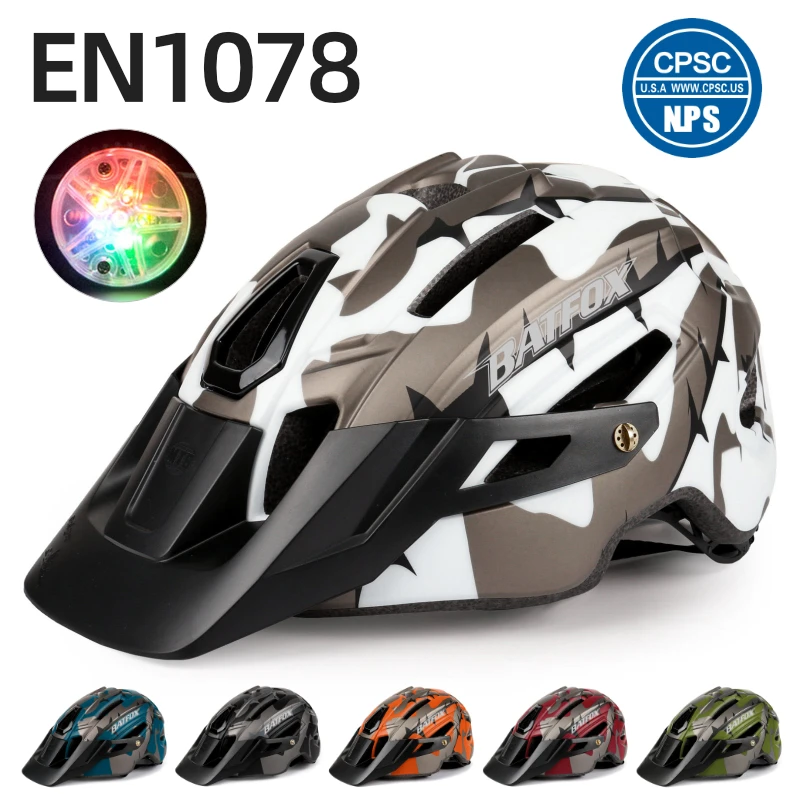 BATFOX All-terrain Camouflage Bike Helmet with light Bicycle Cycling Helmet XC AM Integral MTB Riding Helmet Casco Bicicleta