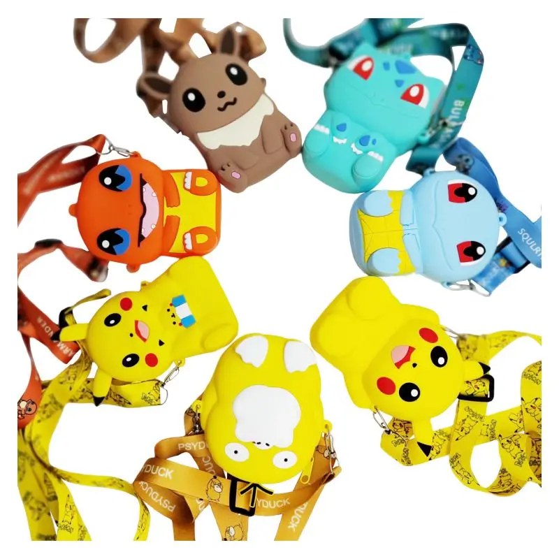 7 Models Pokemon Pikachu Silicone Coin Purse Cartoon Messenger Bag Cute Cartoon Anime Figure Girl Shoulder Bag Toy For Kids Gift