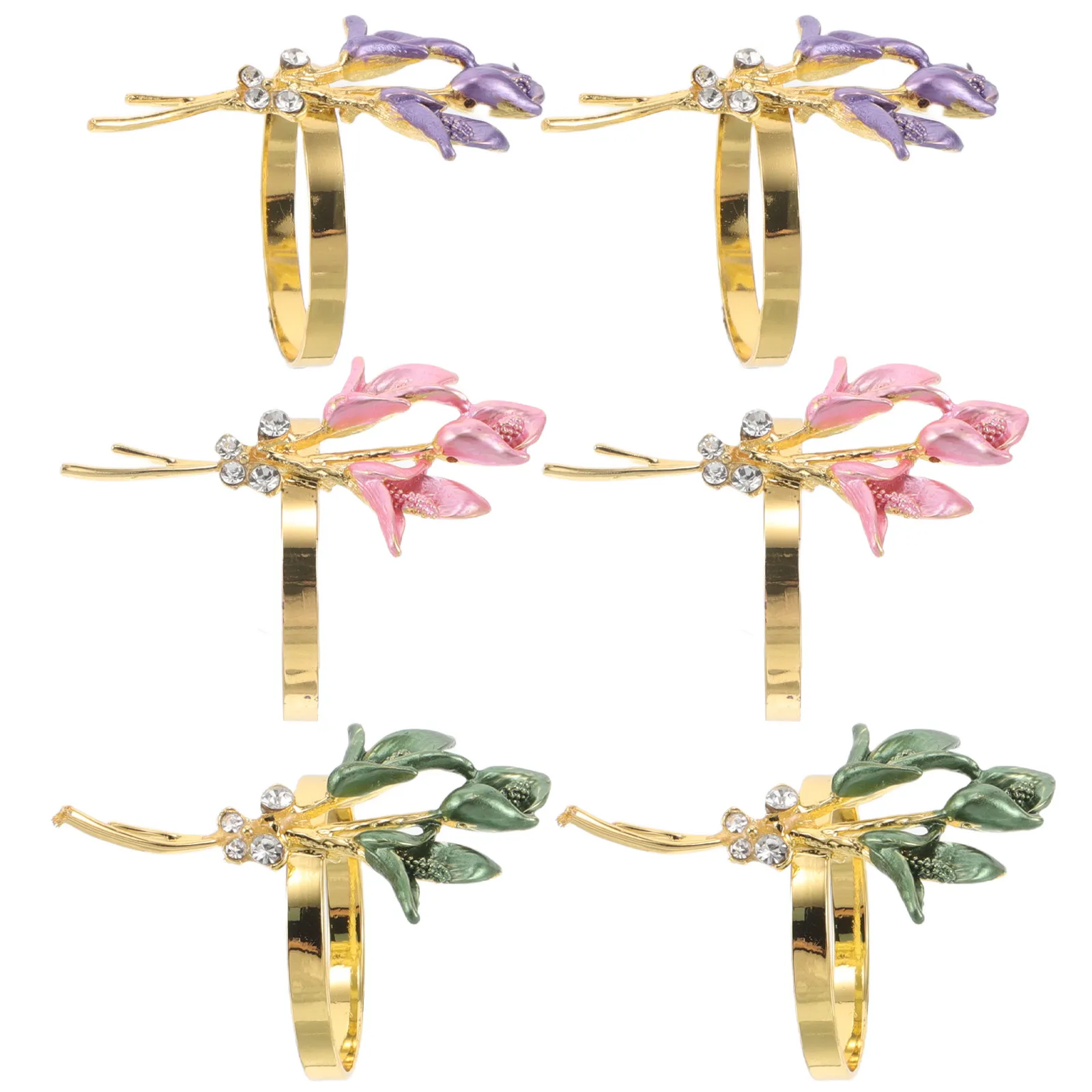 6Pcs Elegant Lily Flower Serviette Rings Rhinestone Table Decor for Weddings Parties Banquet Holiday Meals Wedding Napkin Rings
