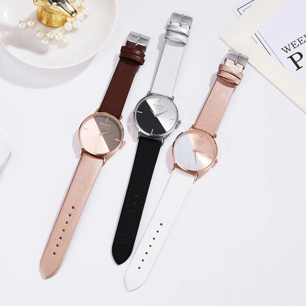 Gaiety Brand Women Watches Leather Rose Gold Dress Female Clock Luxury Brand Design Women Watches Simple Fashion Ladies Watches