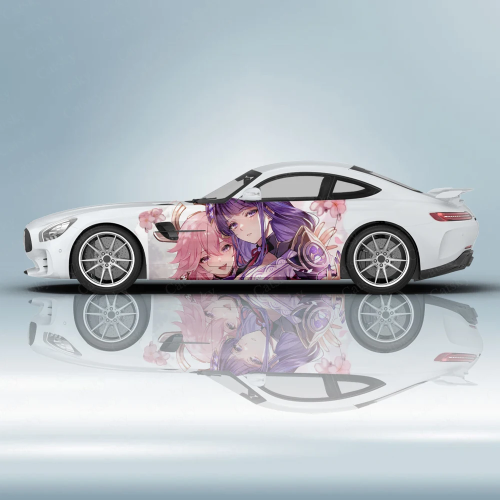 Genshin Impact Raiden Shogun car side graphic sticker anime vinyl pattern girl car parts cartoon sticker decal