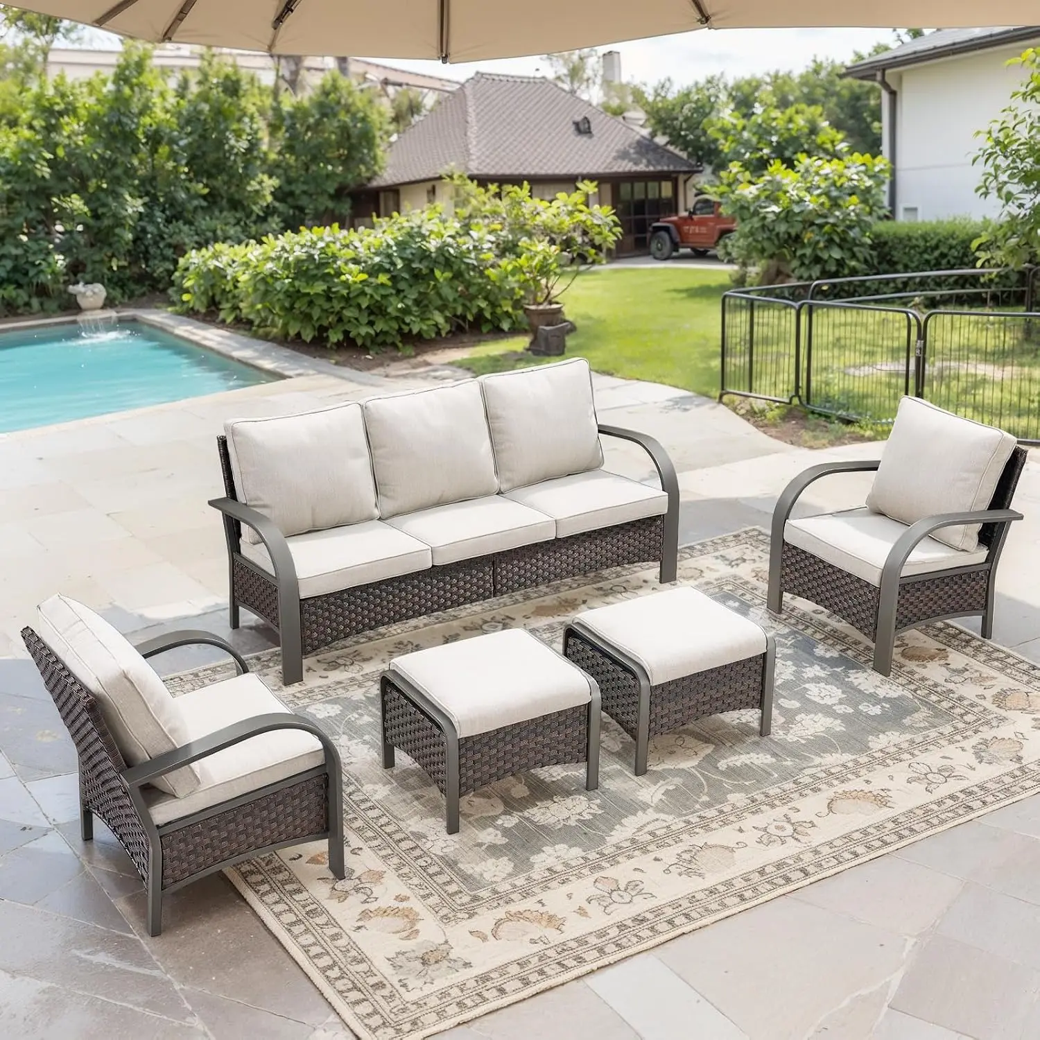 Oversize Wicker Patio Chairs 2-Pack High Backrest Metal Armrest All Weather PE Outdoor Seating Porch Deck, Customized