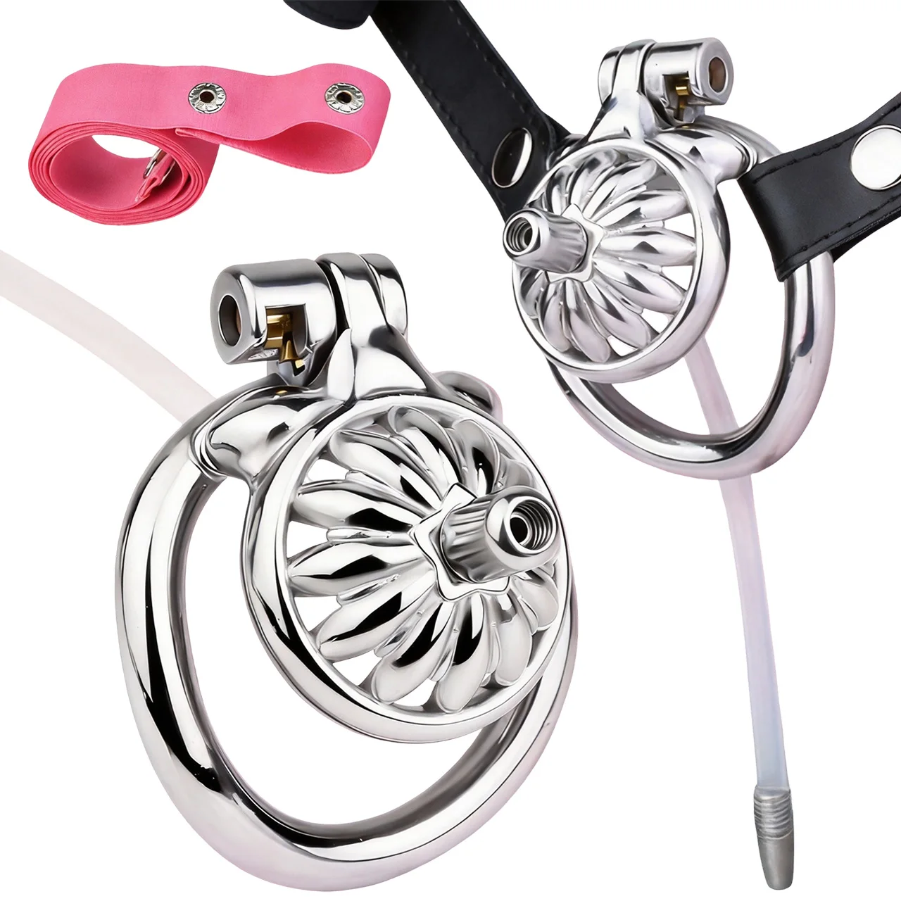 FRRK Sunflower Stainless Steel Chastity Cage Femboy Auxiliary Belt Cock Restraint Ring Urethral Catheter Adult Game Erotic Toys