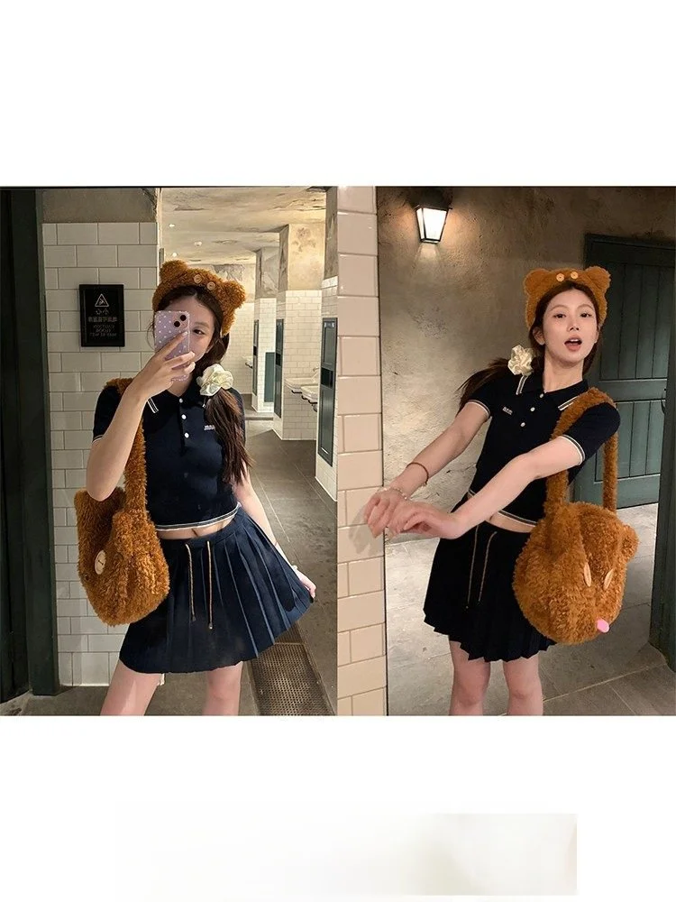 

Miu Series Short Sleeve Knitted Two-Piece Set Women's Anti-Aging Pleated Skirt Drawstring Summer Fashion Ensemble