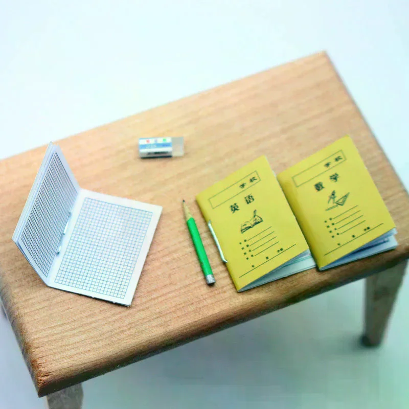 3Pcs 1:12 Dollhouse Miniature Exercise Book Mini Chinese Math English Practise Books Paper Notebook Model Life Scenes Decor Gift