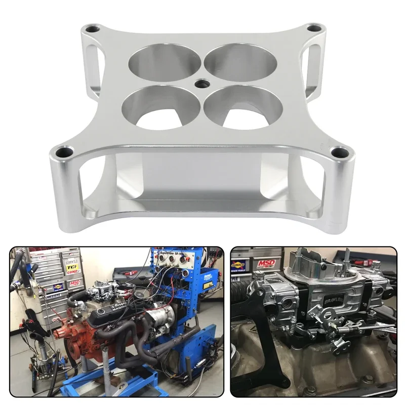 

T6 2 inch 4150 CNC Machined Carburetor Spacer Square Bore 4 Port For Chevy GM LSX Chevrolet Ford 302 SBC Silver Aluminum
